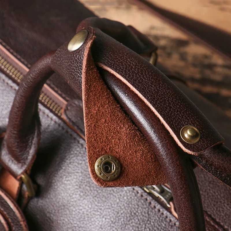 Vintage Mens Travel Bag Classic Business Messenger Bag Head Layer Cowhide Weekender Gym Bag Leather Handbag for Husband GiftW251115