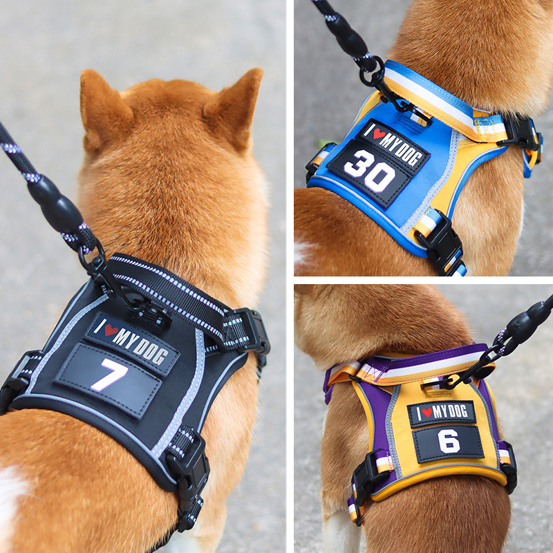 Basketball Style Dog Harness No Pull with 2 Leash Clips, Adjustable Soft Padded, Reflective Oxford No Choke Pet Vest with Easy Control Handle for Larg