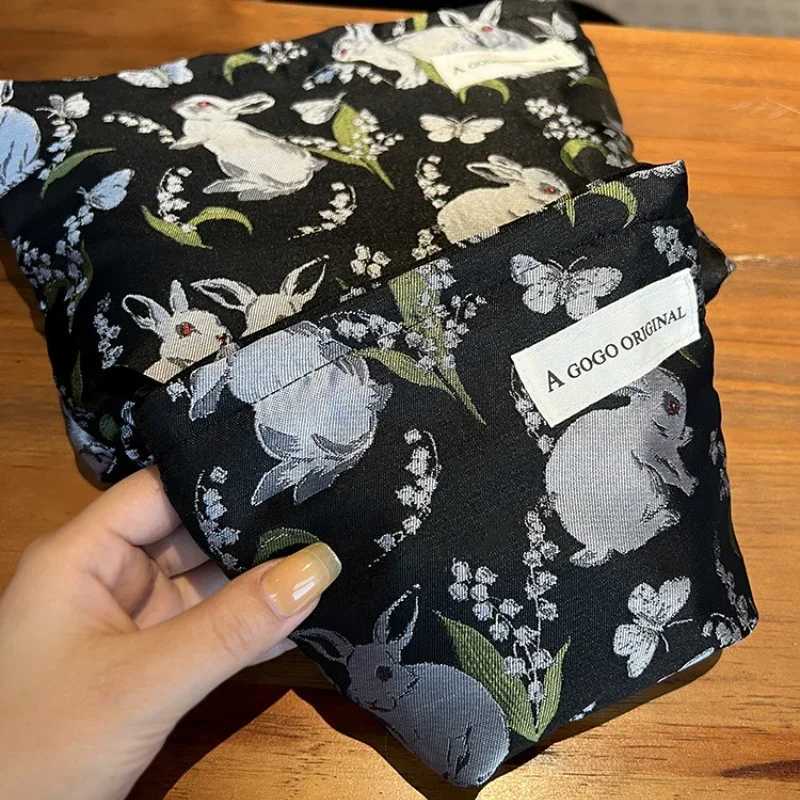 New Black Rabbit Jacquard Flower Makeup Bag Portable Makeup Bag Travel Skincare Bag Makeup BagXJ250415