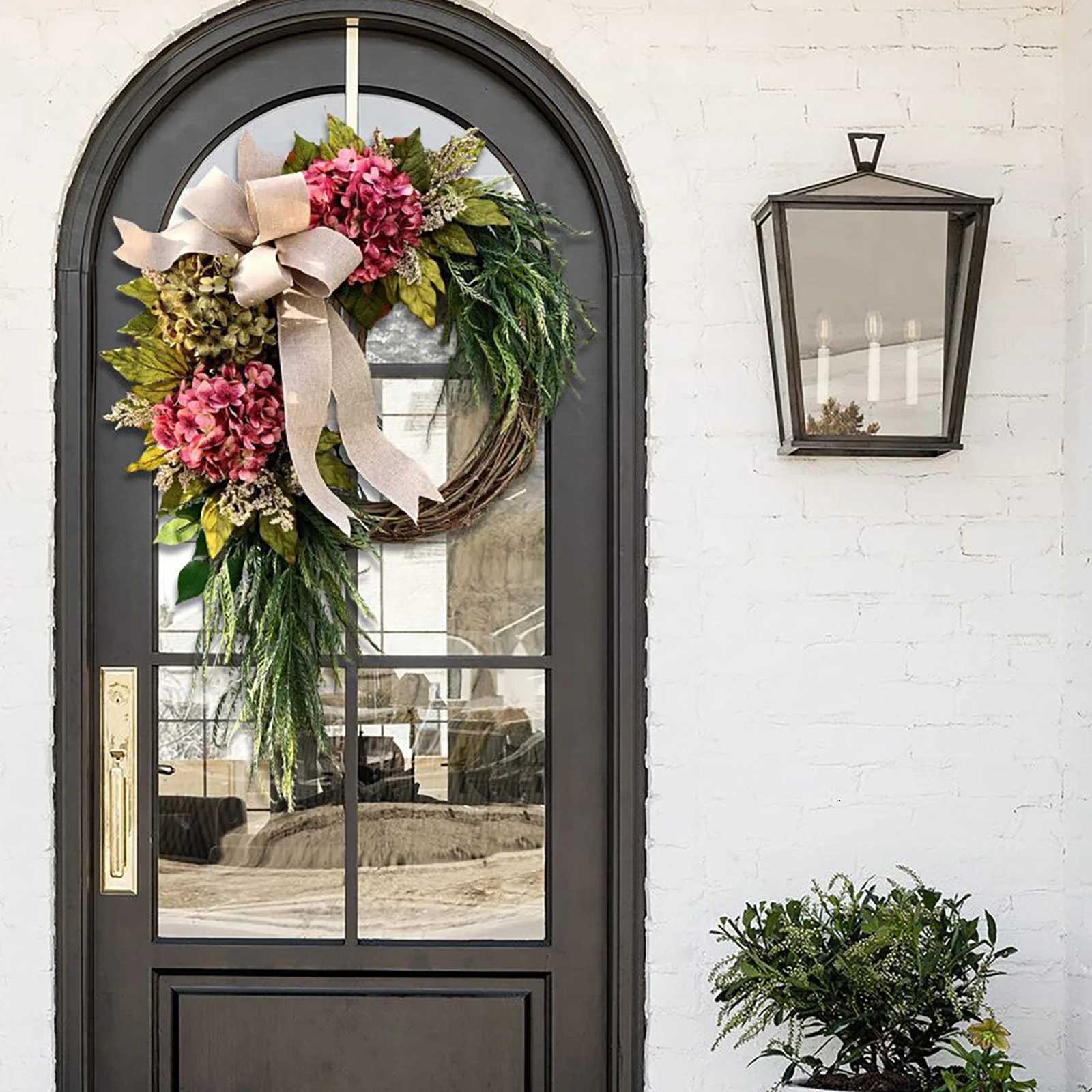 Wreath for Front Door Artificial Spring Summer Hydrangea Decoration Wreaths with Flowers Branch for All Seasons Farmhouse HomeM251115