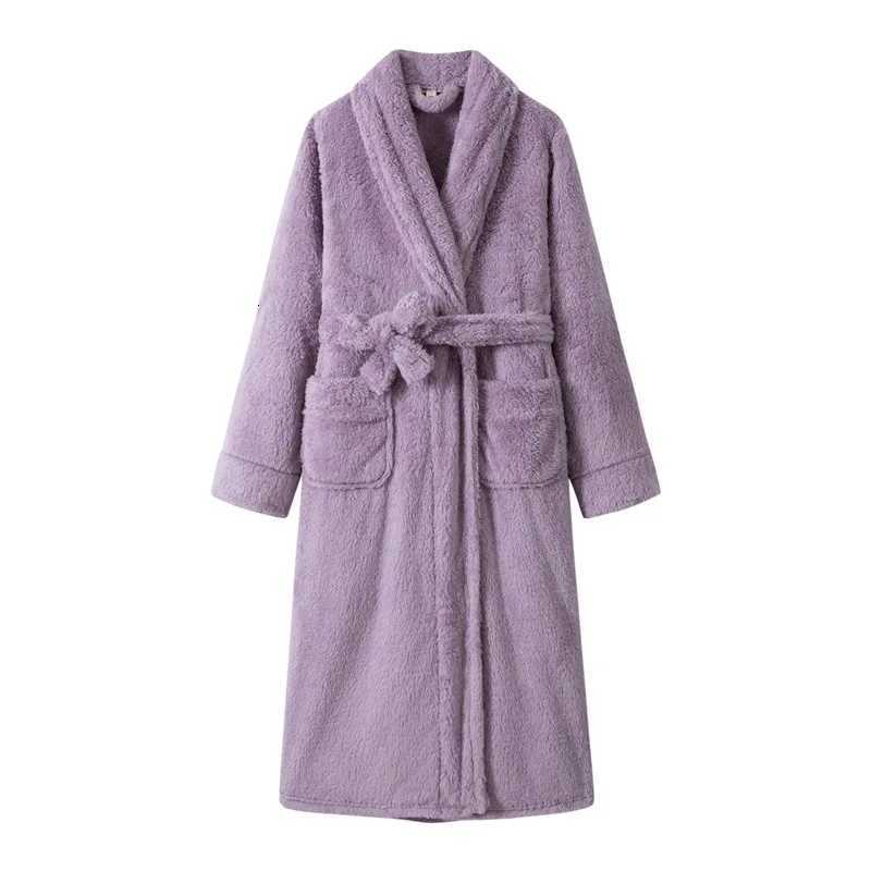 Elegant Pink Robe Flannel Kimono Gown Women Long Sleeve Bathrobe Autumn Winter Warm Sleepwear Loungewear with Pocket Nightgown C251115