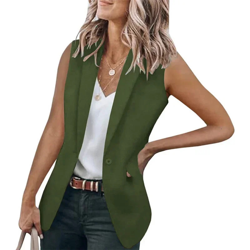 Autumn Style Sleeveless Solid Color Suit Collar Loose Cardigan Womens Wear 250415