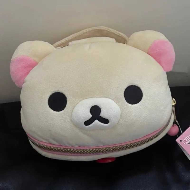 Plush Oval 3D Makeup Bag Plush Bear Head Bead Box New Cute Rilakkuma Girl Storage BagXJ250415
