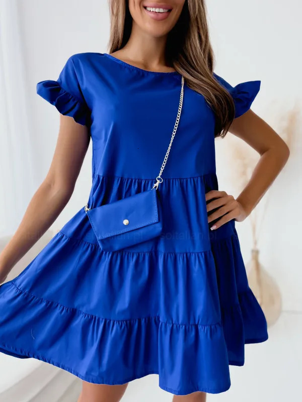 loose collar round neck irregular hem dress 250415