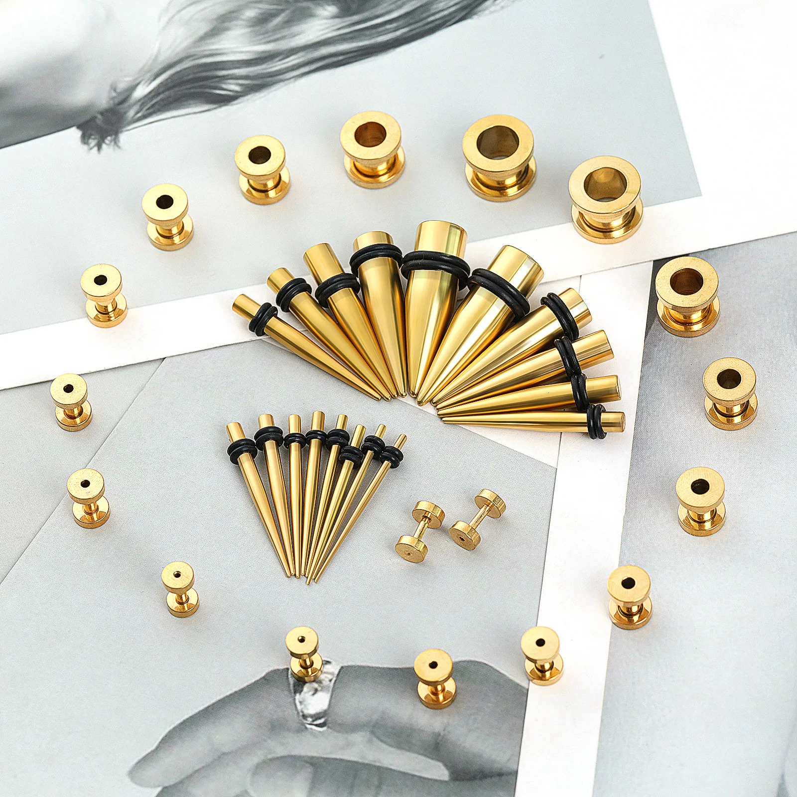 36pcs Ear Stretching Kit Stainless Steel 14g Industrial Earrings Ear Expanders Tunnel Set Steel Taper Plug Kit Piercing Jewelry 250408