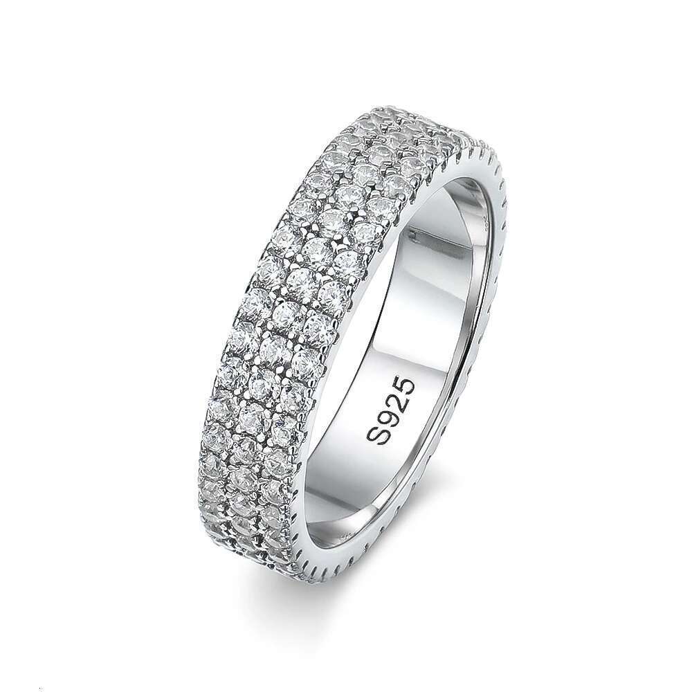 KNOBSPIN Full Moissanite Ring Sterg Sliver Plated Eternity Band Hip Hop Rings For Woman Man Party Sparkg Jewely