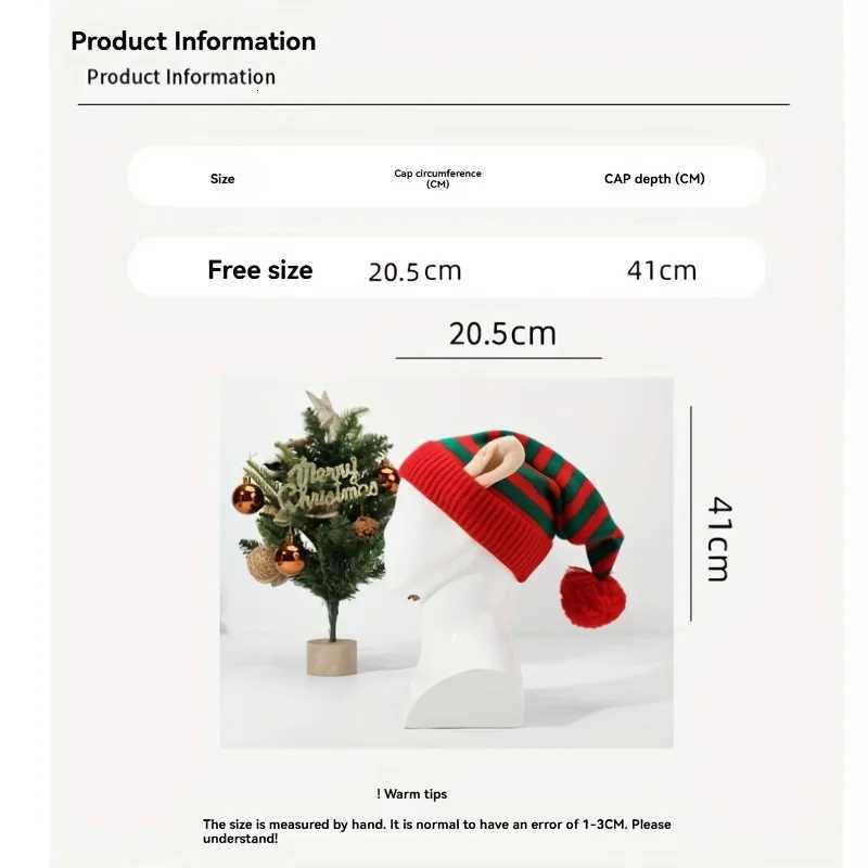 Christmas Striped Knitted Elf Hat with Ear Red Green/Red White Pom Beanie Festive Party Headwear for Women Men Christmas Y251115