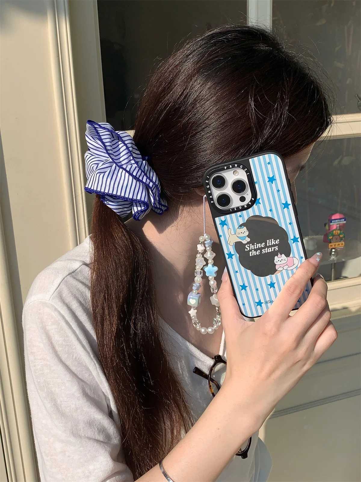 New blue striped cat mirror Phone Case For iPhone 16 15 14 13 Pro Max fundas case Protective cover For iPhone case J251202