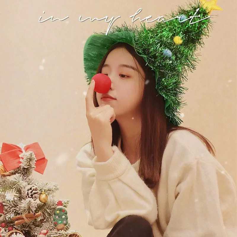 Red Green Christmas Hats Christmas Decorations 2025 Xmas Tree Shape Hat New Year Headwear Head Dressup Navidad 2025 Y251115