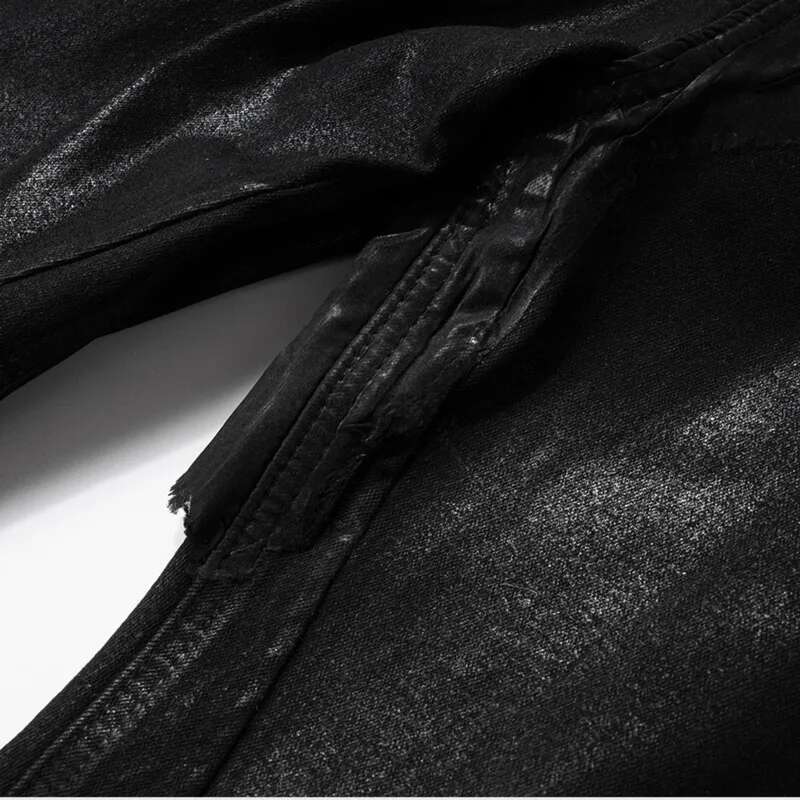 High Street Coated Brushed Flare Drag Black Jeans Men's Tide Loose Micro Stretch Waxed Trousers Niche Design 28W5688
