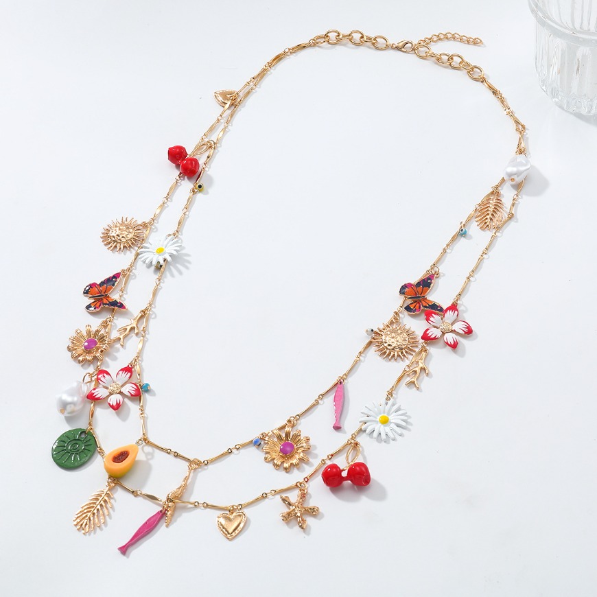 Exquisite Fish Leaf Love Flower Butterfly Cherry Pendant Autumn Sweater Chains Charm Girls Necklace Accessories