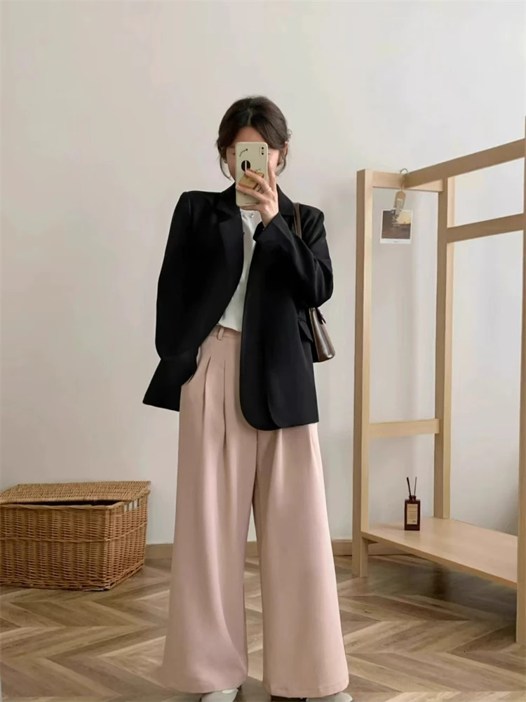 Womens Retro Autumn Open Collar Round Neck Flat Neck Womens Jacket Casual Pocket Womens Coat 250415