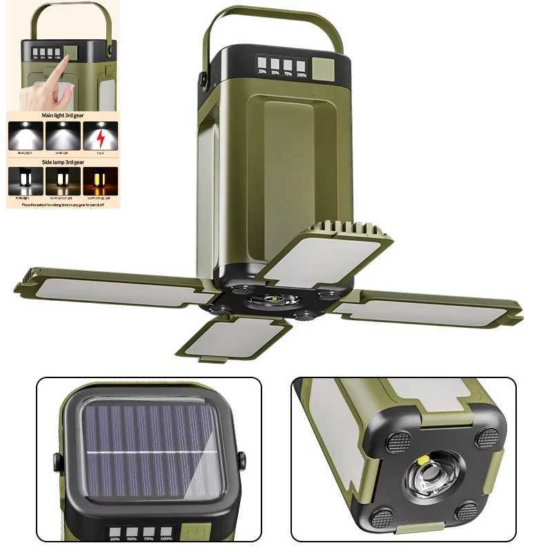 Solar Outdoor Portable Camping Light Solar Charging Foldable 2000mah Power Bank Intelligent Display Portable Hanging Tent Light M251115