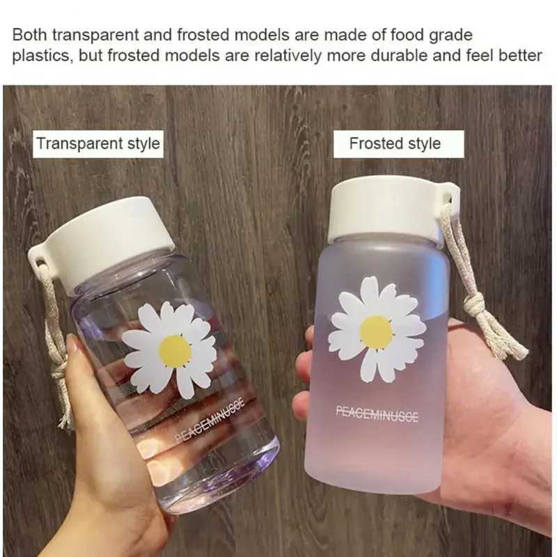 500ml Small Daisy Transparent Plastic Water Bottles BPA Free Creative Frosted Water Bottle With Portable Rope Travel Tea CupW251114