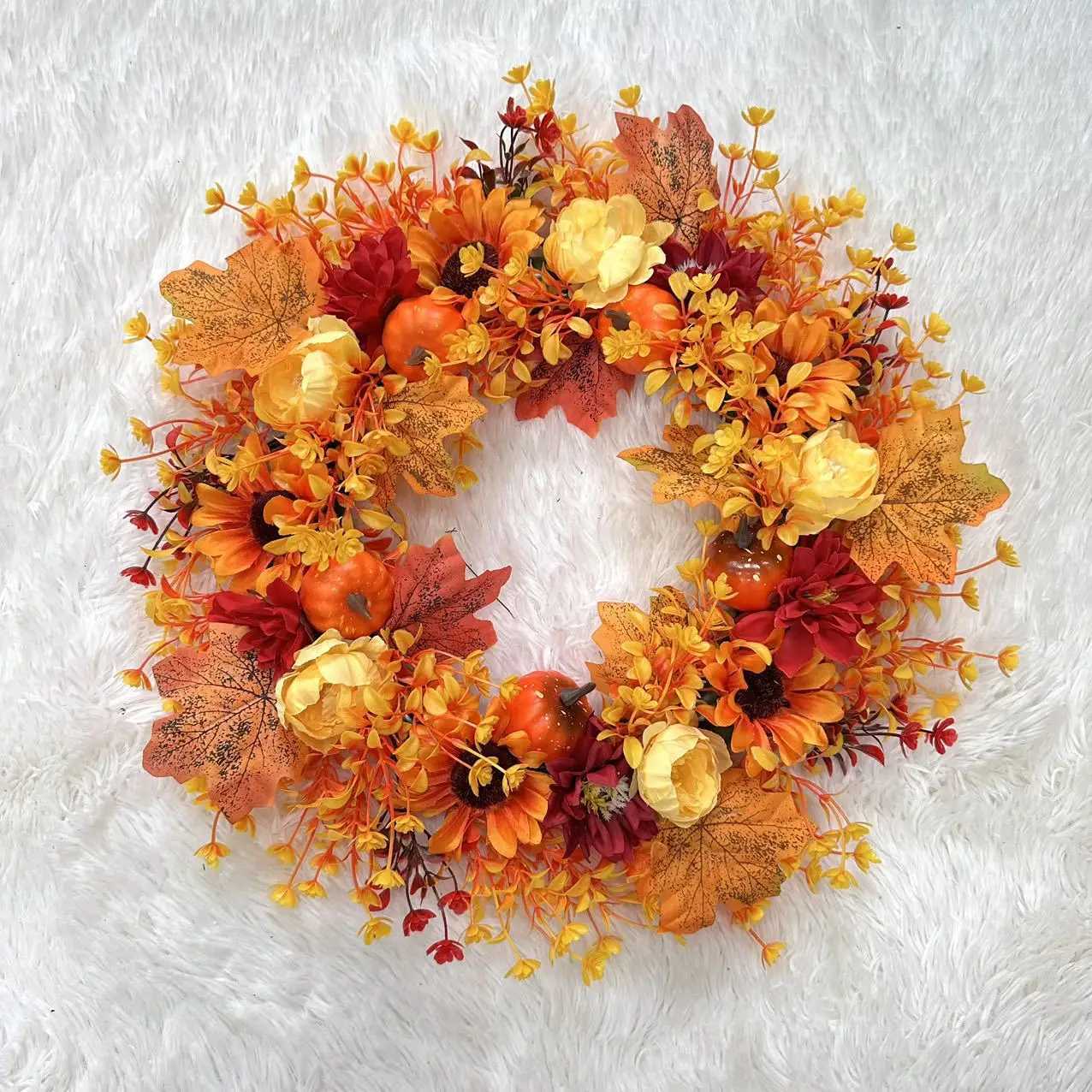 Autumn wreath pendant Harvest Festival Maple Leaf Pumpkin Wreath Door Hanging Simulation Wreath ThanksgivingM251115