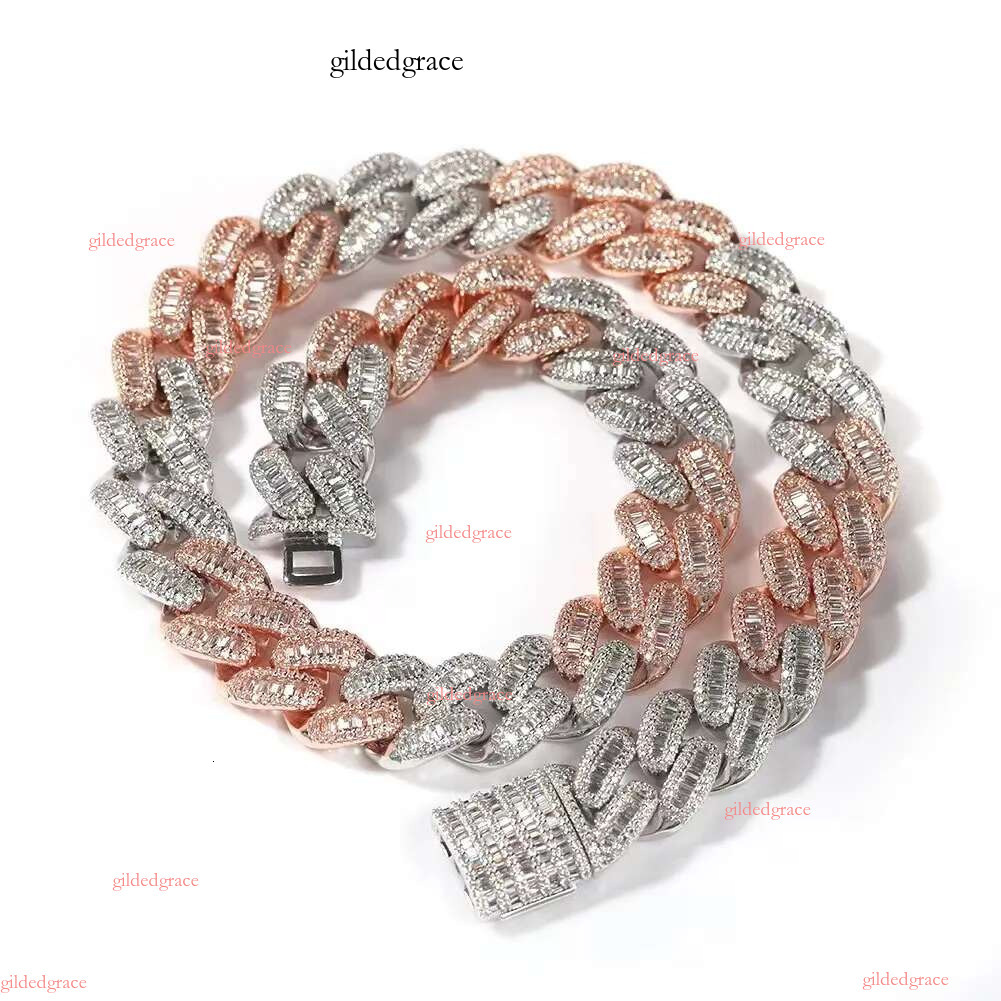 necklace moissanite chain Big Heavy Mens Necklace Sier Vvs Moissanite Baguette Dia Hip Hop Iced Out Cuban k Chain
