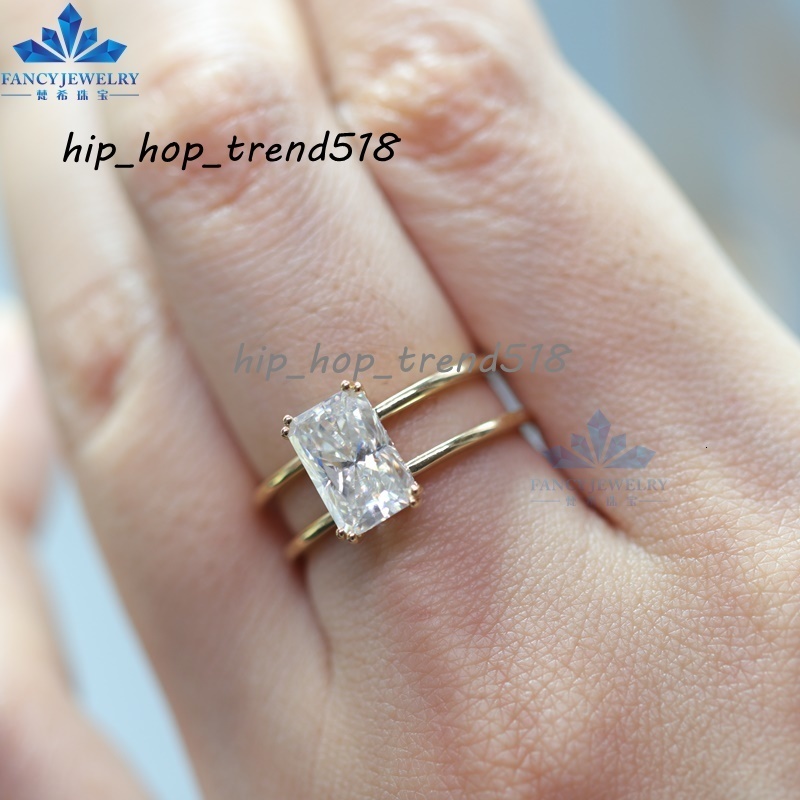 AU750 18K Yellow Gold 1.5CT Radiant Cut Moissanite Custom Solitaire Double Band Engagement Ring