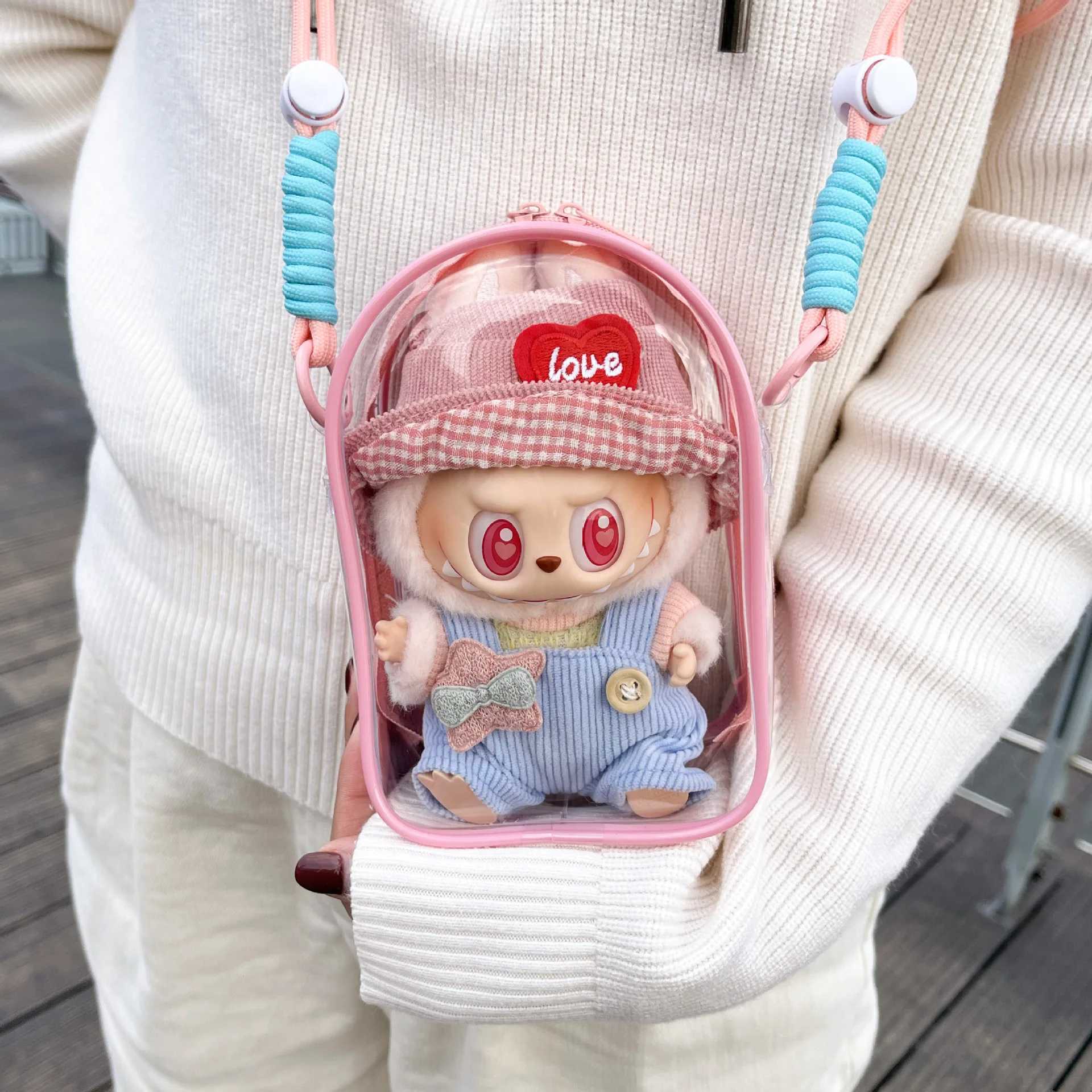 Labubu Vinyl Doll Transparent Protective Bag Toy Doll Carrying Bag 15cm Dustproof Doll Bag Birthday Gift Storage Shoulder Bag X250415