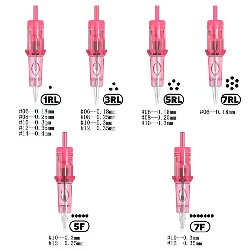 AMBITION Pink Tattoo Cartridge Needles 0.2mm 0.25mm 0.m 0.35mm Round Liner Mix Needle 1rl 3rl 5rl Wireless Tattoo Machine 250409