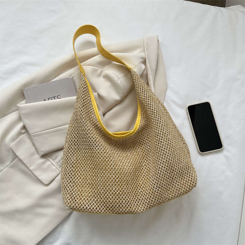 Handmade Beach Bag Leisure Summer Popular Mother And Child 2024 Fashionable Western Style One Shoulder Beach Travel Grass Woven Bag Kq2