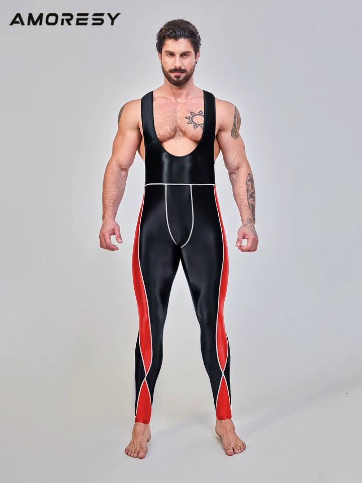 Men's Tracksuits AMORESY Jumpsuits Shiny Cycg Sports Tights Overalls Suits