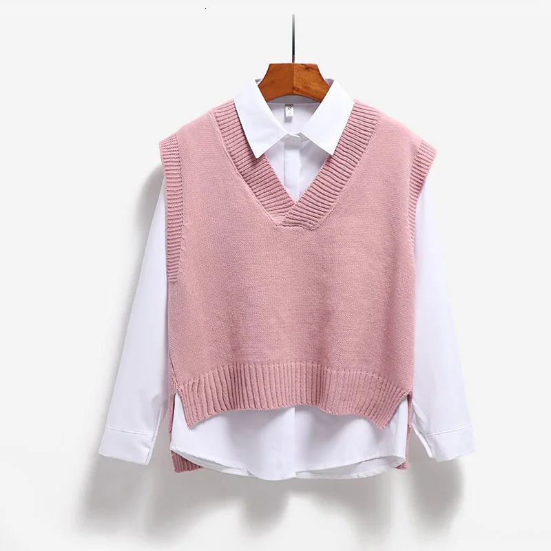 Womens sweater vest Vneck knitted top 2024 Korean fashion spring and autumn womens solid sleeveless pullout 250407