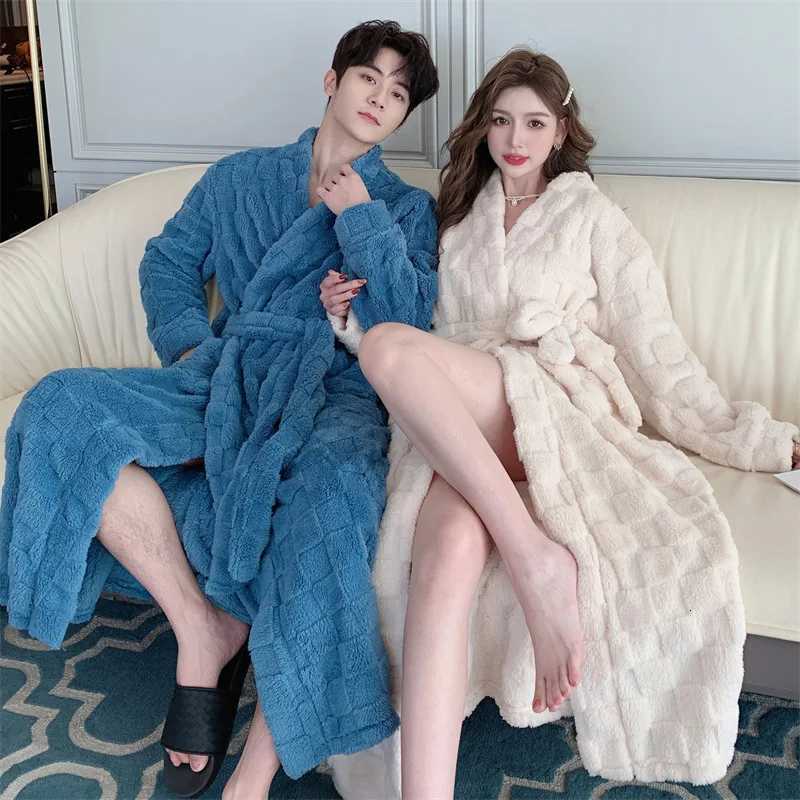 Autumn Winter Flannel Couple Home Clothes Simple Sweet Comfortable Sexy Warm Long Nightgown Mens Robe Coral Fleece Bathrobe C251115