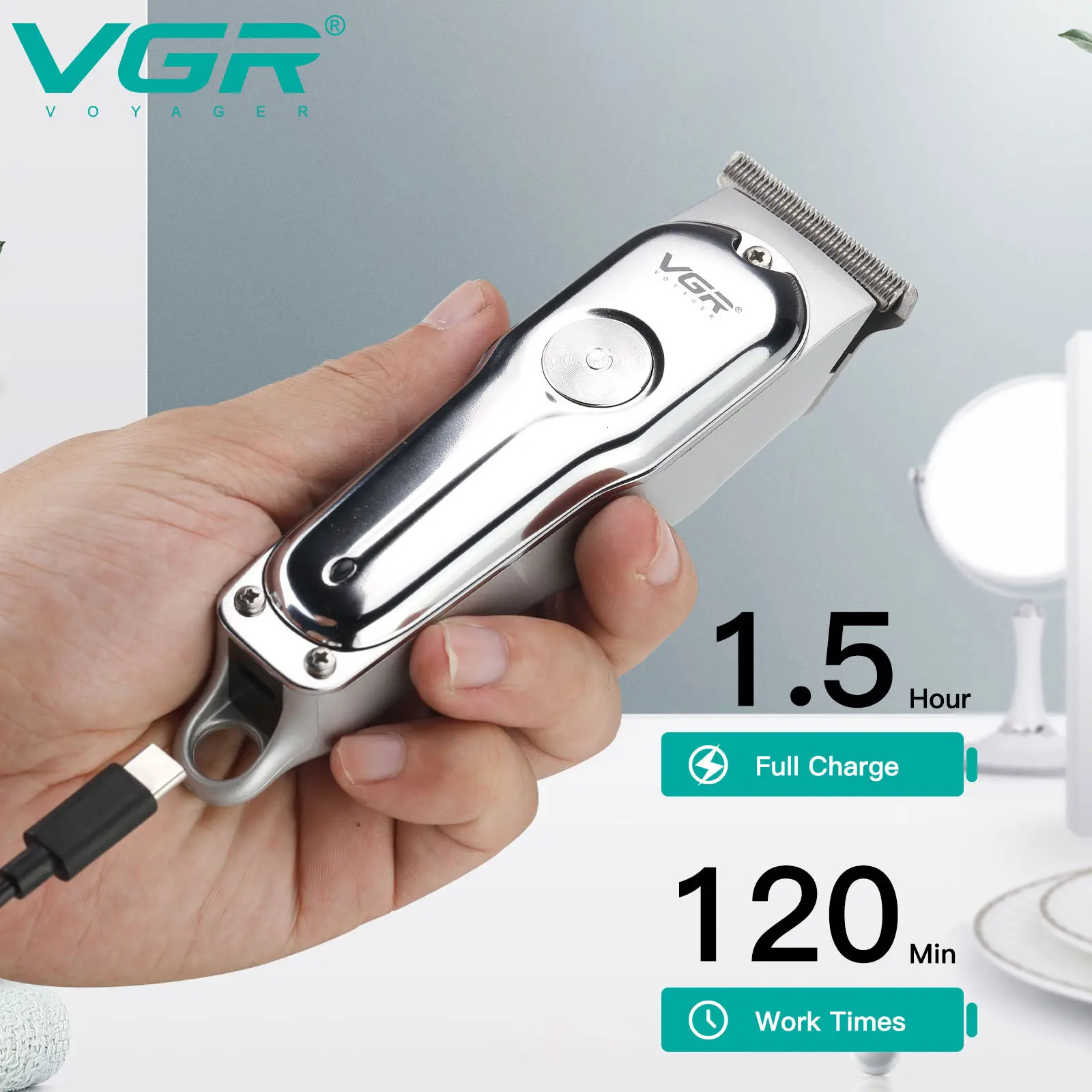 VGR 071 Hair Trimmer Professional Hair Clipper Rechargeable Hair Cutting Machine T-Blade Cordless Portable Trimmer for Men 250409