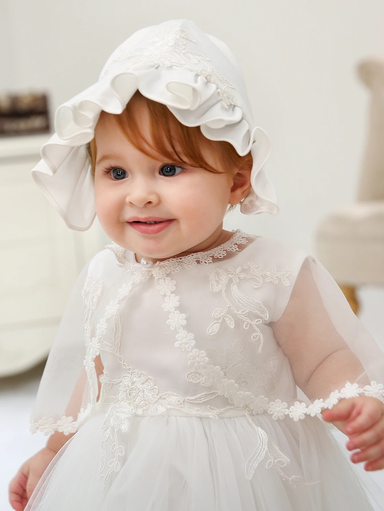 Sleeveless Hood Cloak Soft Satin Floral Embroidered Lace Wedding Party Princess Baby Dress Set 250415