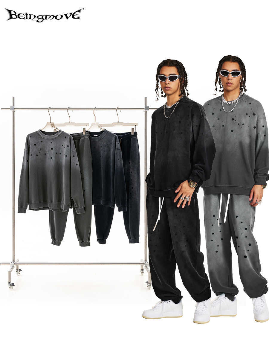 Hip-hop brand printer 2025 Autumn/Winter Hip-hop Gradient Sweatshirt 410G Heavyweight Men's High-end Stylish Dressed Set L251115