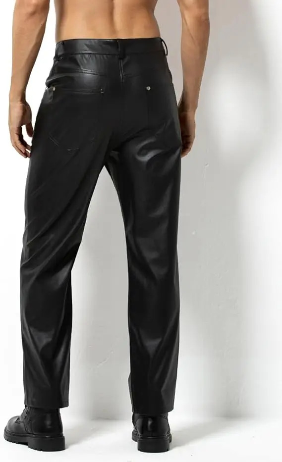 Arjen Kroos faux leather disco mens long leg casual mens pants 250410
