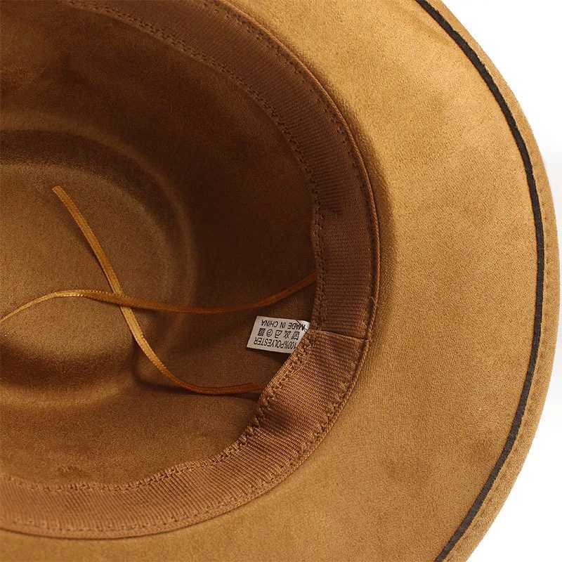 New Wome Men Black Suede Chapeu Western Cowboy Hat Gentleman Jazz Sombrero Hombre Cap Dad Cowgirl Hats Size 56-58cmC250414
