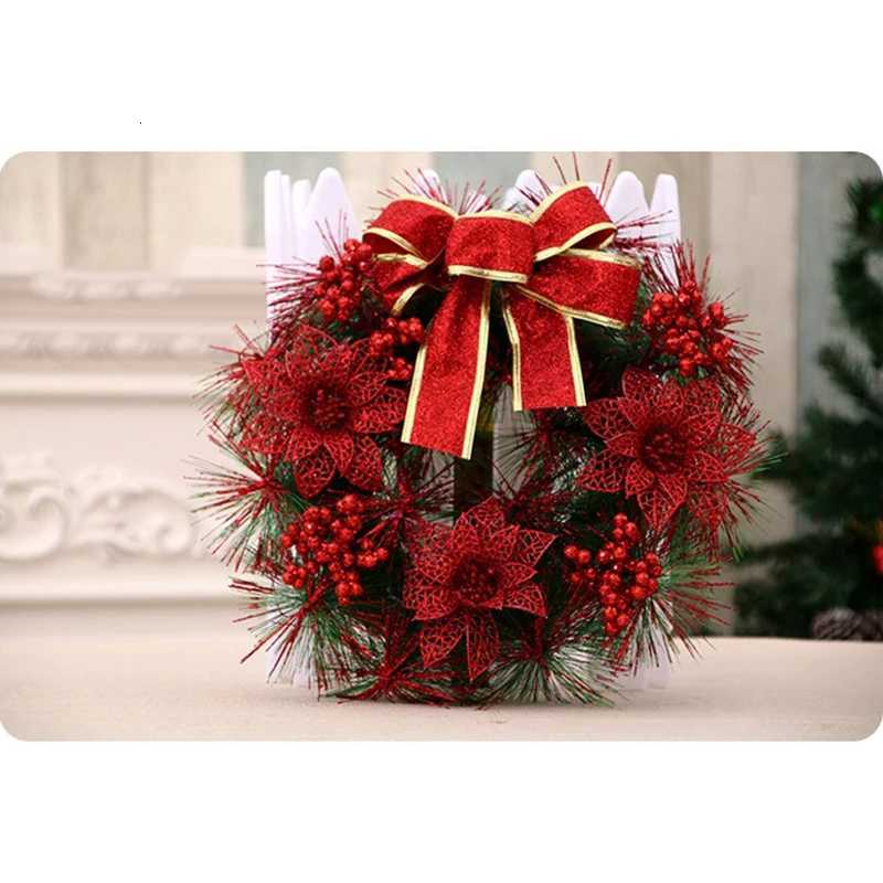 Christmas Wreath With Lamp Bow Ball Big Red Flower Navidad Party Wall Door Window Fireplace Staircase Balcony Garden WreathM251115
