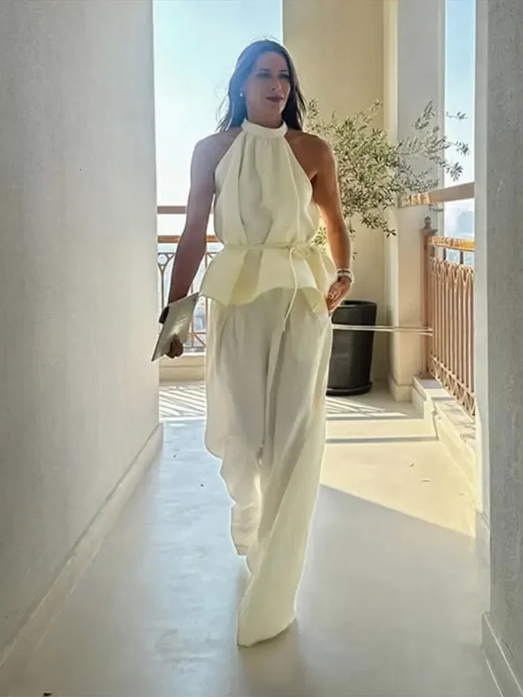 Elegant vest top pants set womens strapless sleeveless waistband vest loose Trouser set womens 2-piece spring fashion set 250415