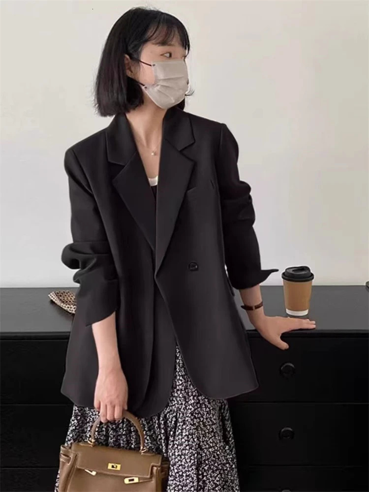 Womens Retro Autumn Open Collar Round Neck Flat Neck Womens Jacket Casual Pocket Womens Coat 250415