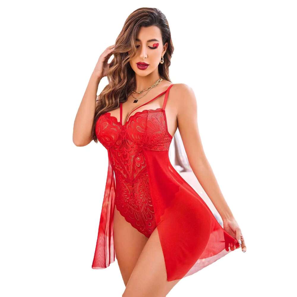 2024 New Hot Sexy Woman Erotic Pamas Lace Gerie Sleep Nightgown Underwear Standard Medium Crocheted Emed 3Pcs