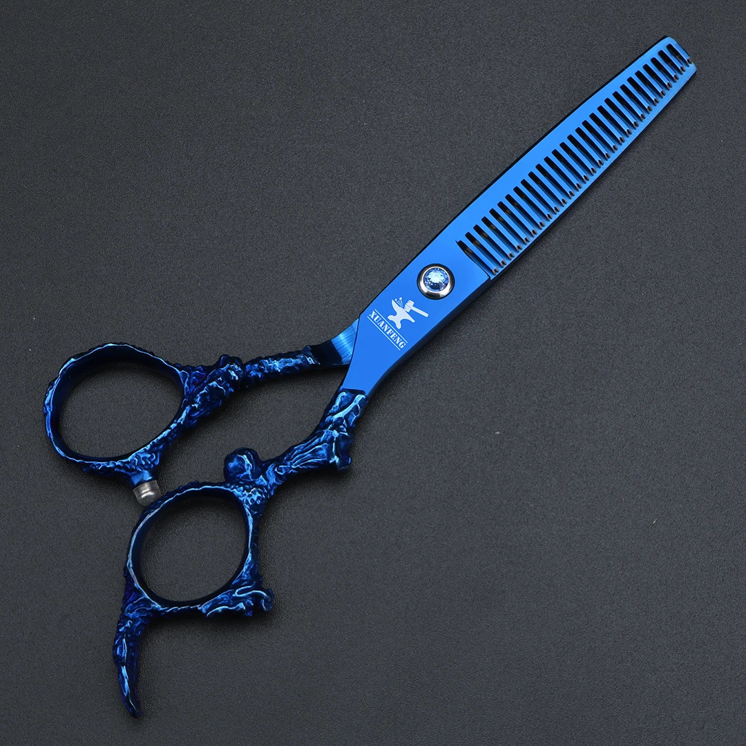 Blue Dragon Handle 6-inch Japanese 440C Steel Hair Scissors barber Cutting scissors and thinning scissors 250414