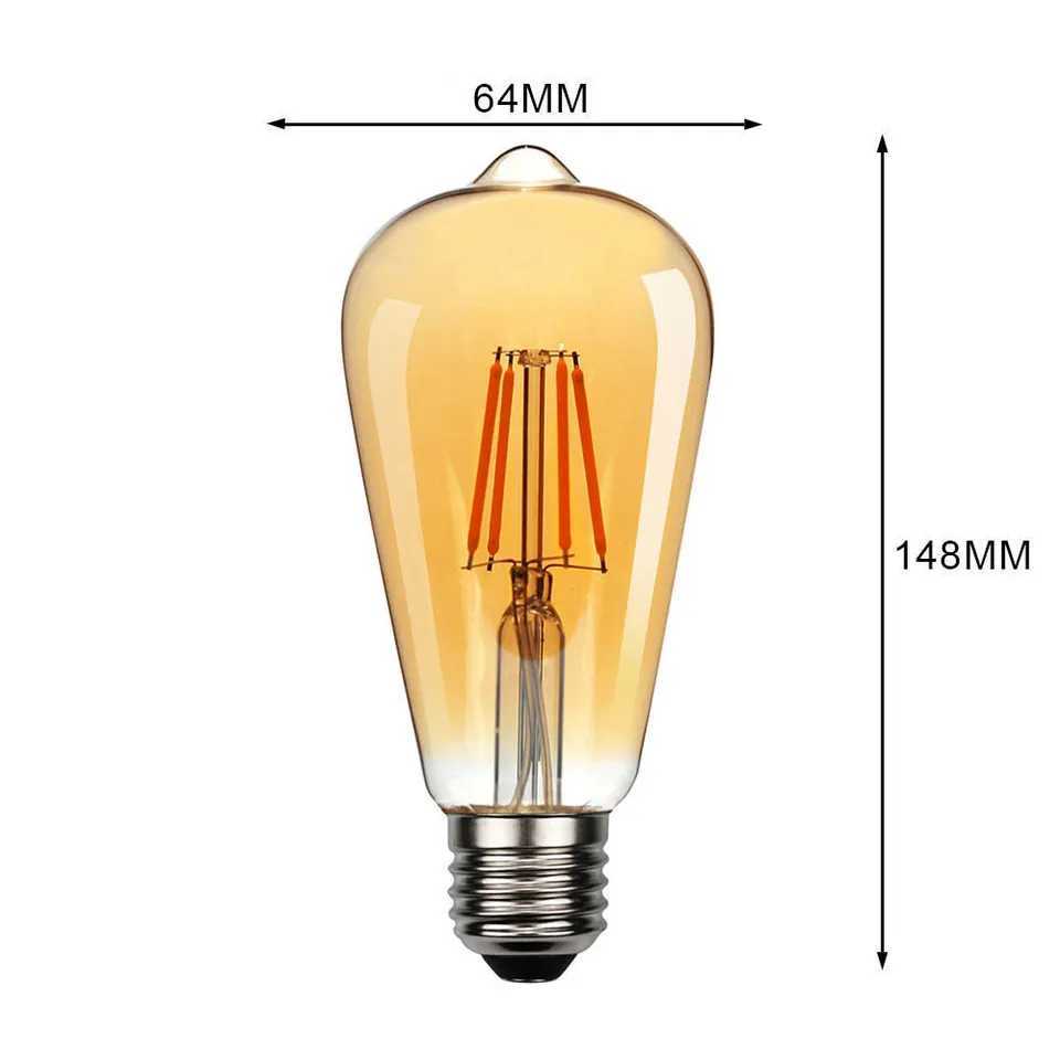 6PCS LED ST64 2W 4W 6W 8W DC 220V 110V Dimmable Gold Filament Bulb E27 B22 Light Vintage Edison Lamp Retro Gold Glass Appearance C251115