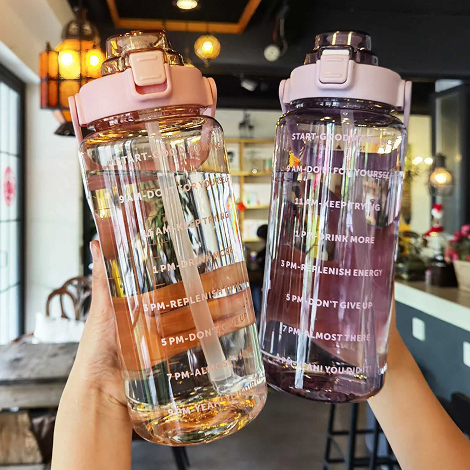 2L Large Capacity Water Bottles Portable Sports Water Bottle With Straw Fitness Bike Cup Summer With Time MarkerW251114