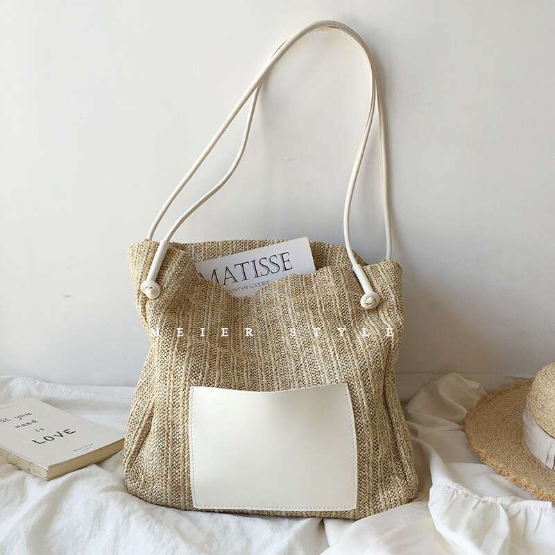 Handmade Beach Bag Instagram Tote Vacation Style Grass Woven Shoulder Large Capacity Shopping Beach Bag, Mother Bag Kq2