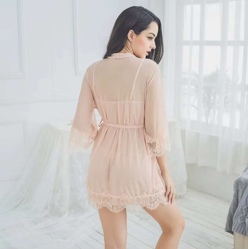 Wholesale Adult Lace Mesh 3 Pieces See-Through Sexy Gerie Sleepwear Women Pamas Set