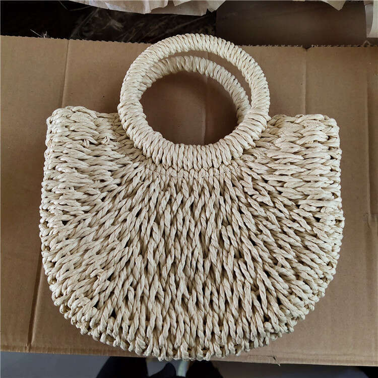 Handmade Beach Bag Straight Small Fresh Handmade Popular New Women's Bag, Hand-Held Crossbody Straw Woven Bag Kq2