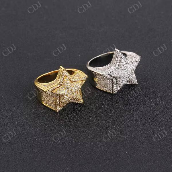 925 Sterling Silver VVS Moissanite Diamonds Custom Super Iced Out Square Hip Hop 3D Star Pinky Party Wear Ring for Mens Jewelry