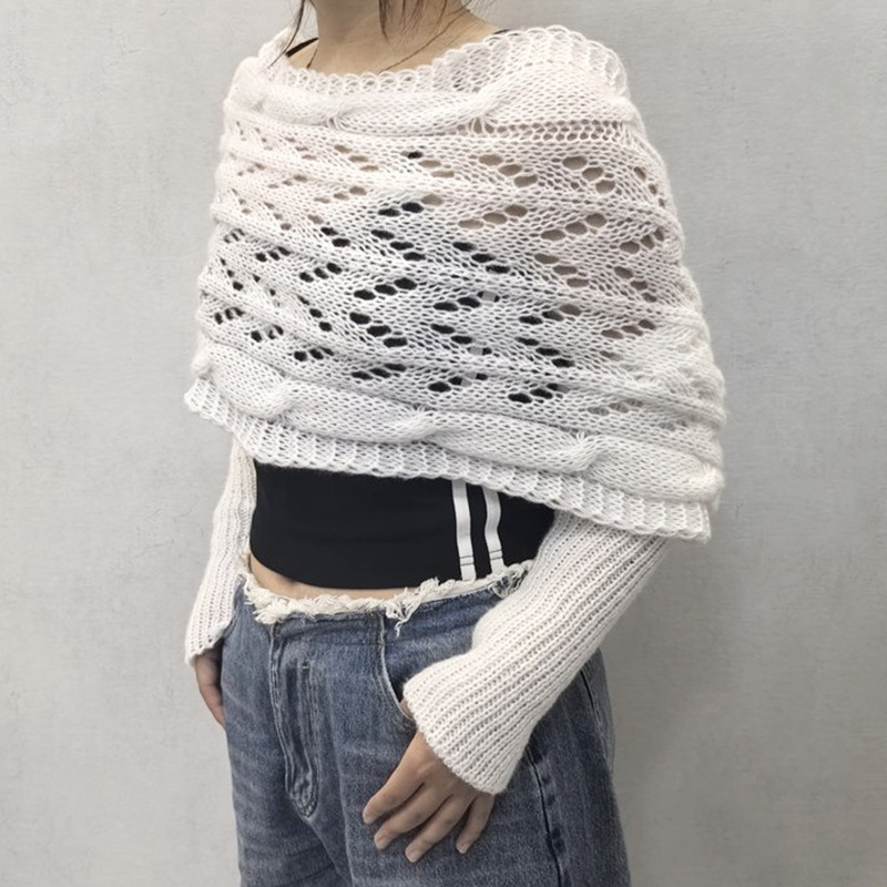 K394 Custom Amazon cross-border autumn and winter Meilun shawl knitted high-grade hollow extended double-sleeved shawl outerwear for women