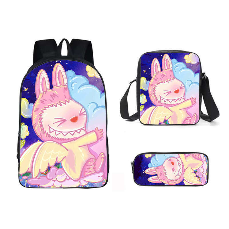 New printed Labubu three piece set cartoon rabbit student backpack shoulder bag pencil case for boys and girls