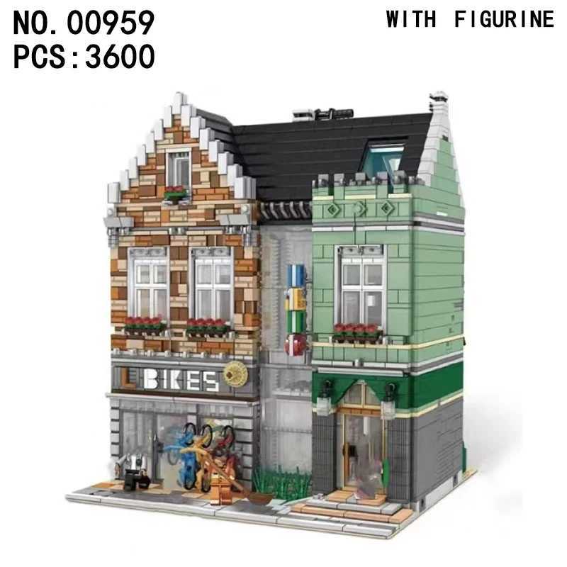 Model Town Layout Collection Featuring a Realistic Gem Cycle Emporium Structure Made of Small -Like Pieces