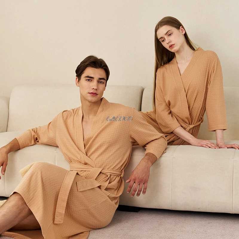 NEW Waffle Bathrobe for Men Woman Long Absorbent Terry Bath Robe Kimono Men Towel Bathrobe Solid Sleepwear Women Dressing Gown C251115