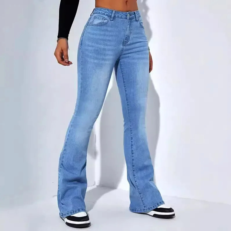 S6968 European and American Cross Border 2024 High Waist Straight Leg Jeans Weight Loss Versatile Elastic Bootcut Pants 250414
