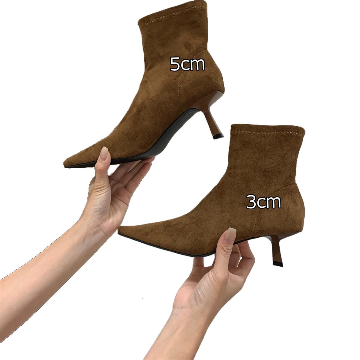 High Heel Pointed Toe Suede Khaki Slim Short Women's Shoes 2025 New Spring and Autumn Single Korean Style Small Bare Boots - view 6