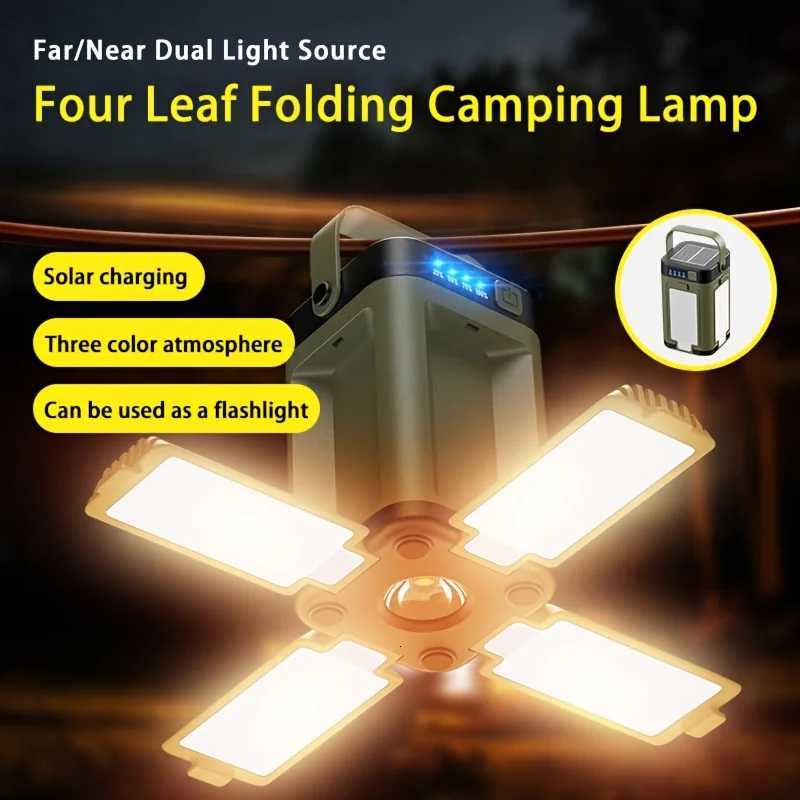 Portable rechargeable solar camping light rechargeable flashlight six lighting modesFoldable portable hanging tent light M251115